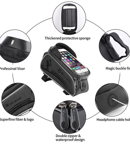 Bicycle Bag Cycling Top Front Tube Frame Bag Waterproof 6.5 Inches Touch Screen Phone Case Storage MTB Road Bike Bag