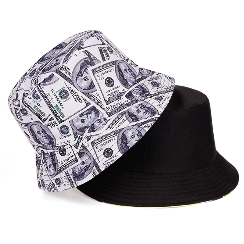 Dollar Print Fishing Cap Bob Chapeau Femme Reversible Bucket Hat Men Fishing Bucket Hats For Wome