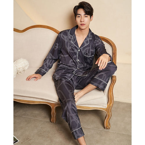 Load image into Gallery viewer, High Quality Women&#39;s Pajamas Set Silk Like Sleepwear Stripes Print Couples Homewear Men Nightwear Luxury Pyjamas Femme
