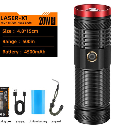 Powerful Outdoor Portable Led Flashlight Telescopic Zoom Long Range Spotlight USB Rechargeable Camping Hiking Light
