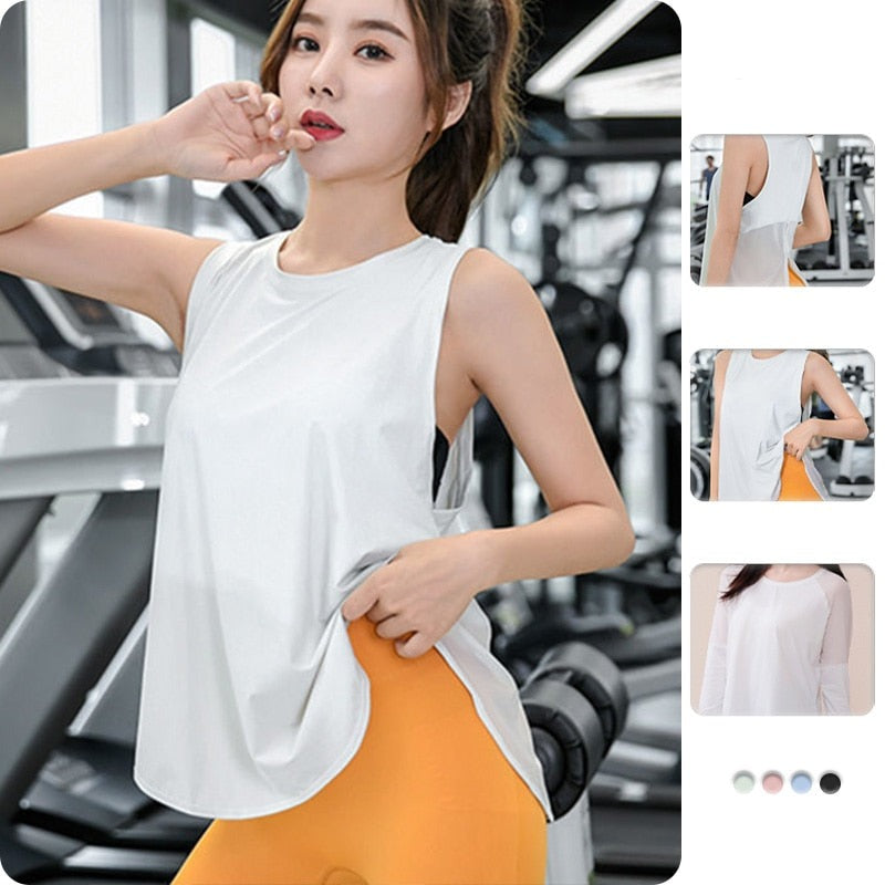 Seamless Sexy Yoga Shirts Loose Solid Color Breathable Loose Fitness Sleeveless Vest Comfortable Sports Running Gym Workout