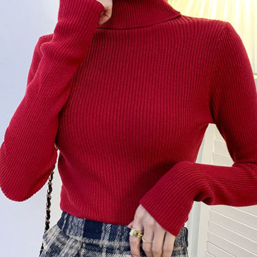 Load image into Gallery viewer, Women Pullover Turtleneck Sweater Autumn Long Sleeve Slim Elastic Korean Simple Basic Cheap Jumper Solid Color Top
