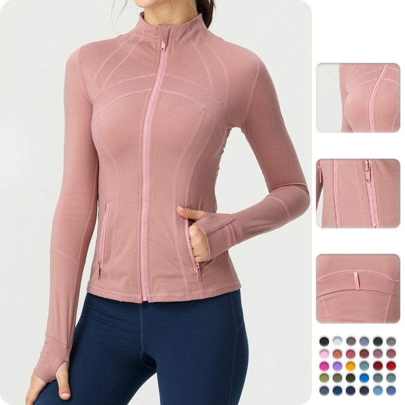 Seamless Long Sleeve Zip Yoga Shirts Anti-Shrink Fitness Sport Top Jacket For Woman Push Up Activewear Running Clothes v2