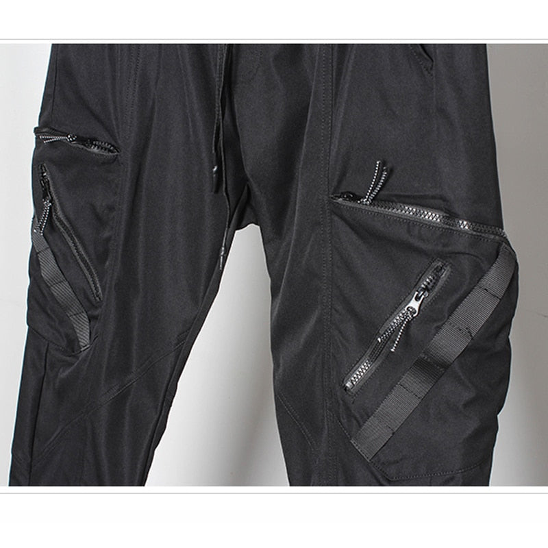 Hip Hop Cargo Pants Autumn Tactical Functional Pockets Joggers Trousers for Men Elastic Waist Fahsion Harem Pants