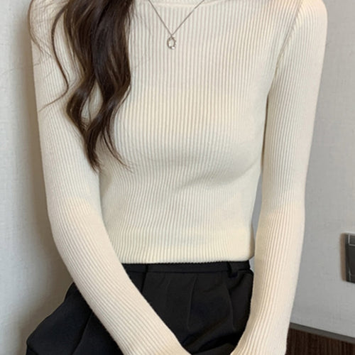 Load image into Gallery viewer, Simple Women Sweater Winter Stand Collar Fashion Pullover Elastic Knit Ladies Jumper Casual Solid Black Female Basic Tops
