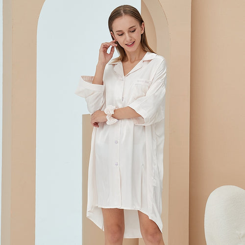 Load image into Gallery viewer, Imitation Silk Pajamas Women&#39;s Summer Short Sleeved V-neck Cardigan Home Clothing Sexy Solid Color Shirts Sleepwear
