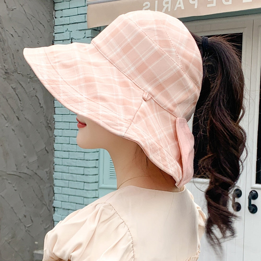 Women's Summer Hat Fashion Lattice Design Sun Hat Female Travel  Beach Bucket Hat