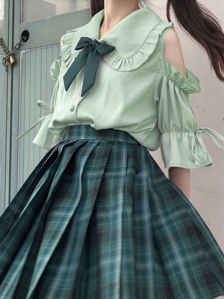 Chiffon Women Shirts Sweet Summer Half Sleeve Student Button Up Shirt Peter Pan Collar Fashion Preppy Style Japan Tops