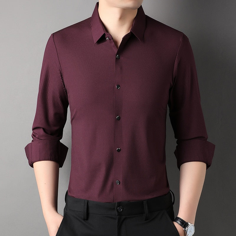Top Grade Traceless Luxury Slim Fit Designer Shirts For Men Classic Brand Fashion Shirt Long Sleeve Casual Clothes