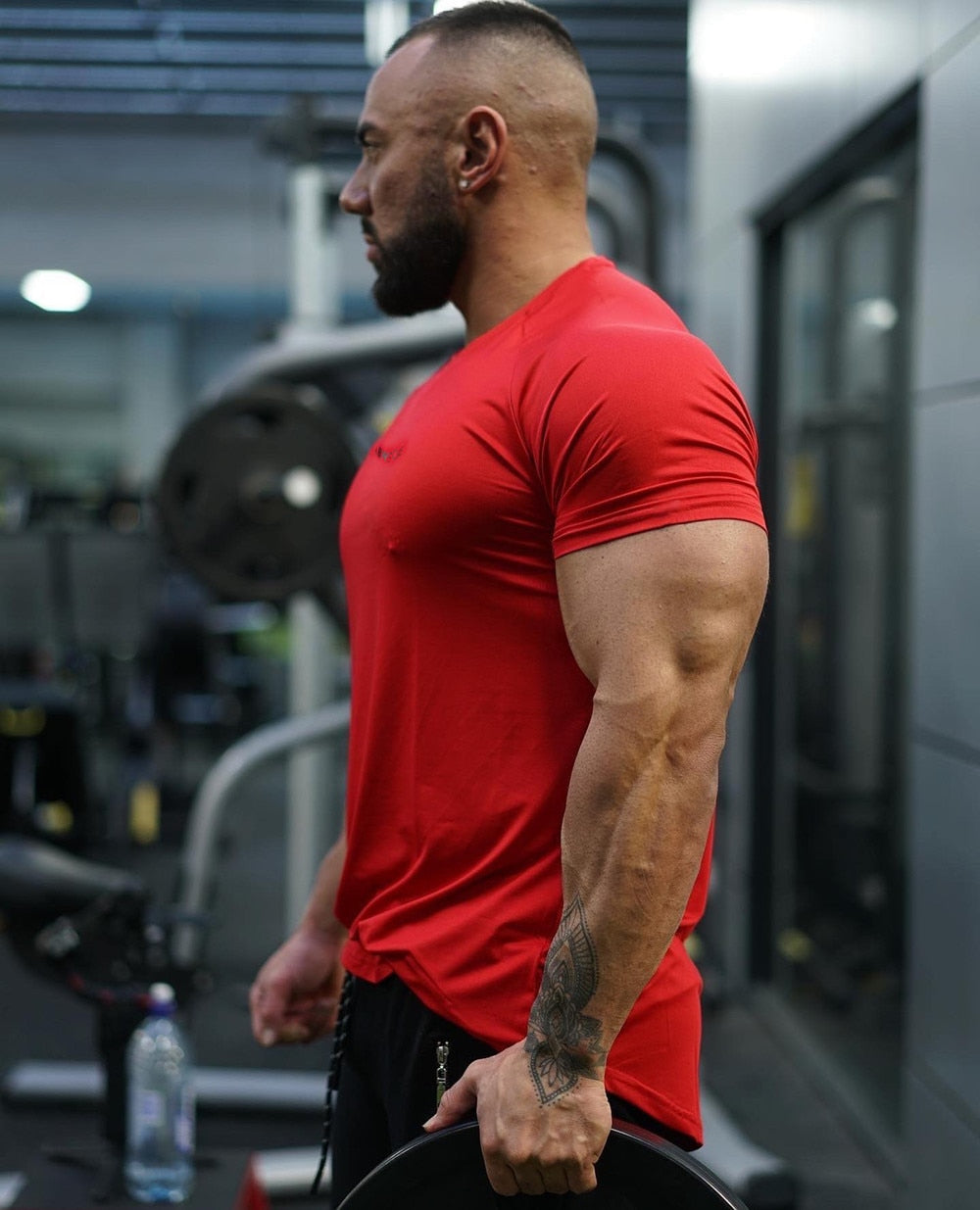 Red Loose Casual T-shirt Men Cotton Short Sleeve Shirt Male Gym Fitness Tees Tops Summer Sport Training Crossfit Brand Clothing