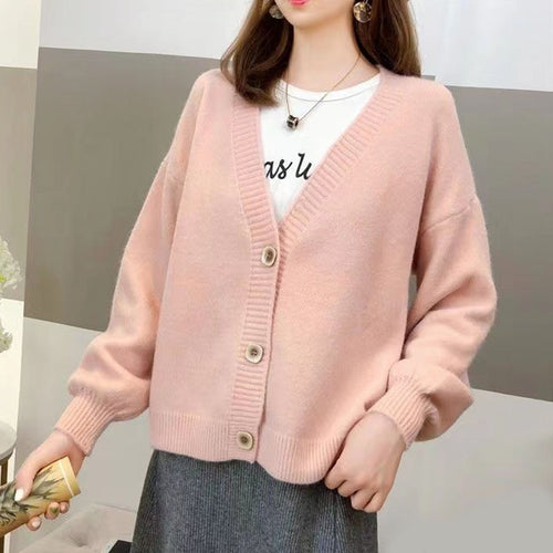 Load image into Gallery viewer, Fashion Women Cardigan Sweater Casual V Neck Loose Button Up Knitted Solid Coat Fall Long Sleeve Korean Winter Female Top
