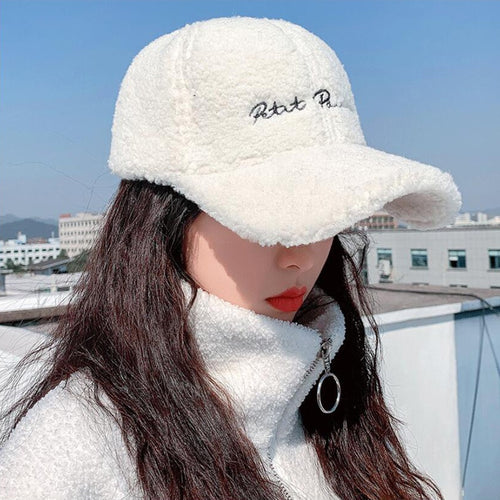 Load image into Gallery viewer, Lamb Wool Baseball Cap Letter Embroidery Women Sun Hat Lady Girls Outdoor Warm Winter Spring Plush Caps
