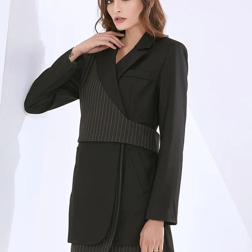 Load image into Gallery viewer, Striped Blazers For Women Notched Collar Long Sleeve Tunic Patchwork Button Slim Temperament Blazer Female Autumn
