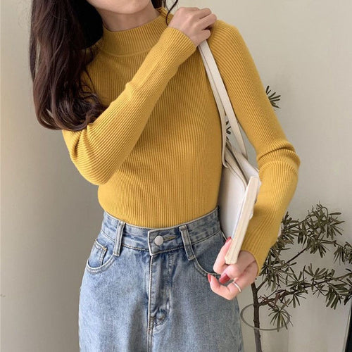 Load image into Gallery viewer, Pullover Women Sweater Autumn Elastic Solid Knitted Female Jumper Long Sleeve Winter Korean Female Basic Tops
