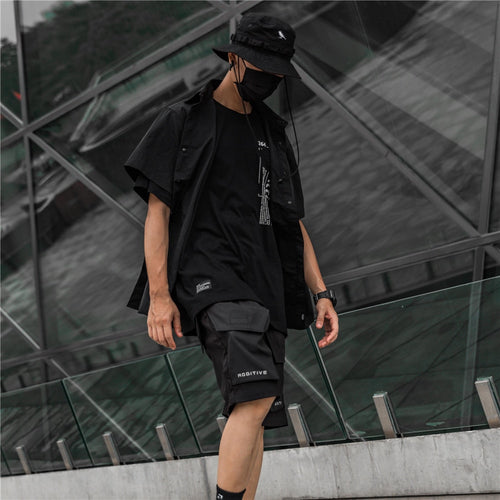 Load image into Gallery viewer, Hip Hop Tactical Cargo Shirts Men Summer Short Sleeve Pocket Function Shirt Coat Loose Harajuku Tops Black Techwear WB793
