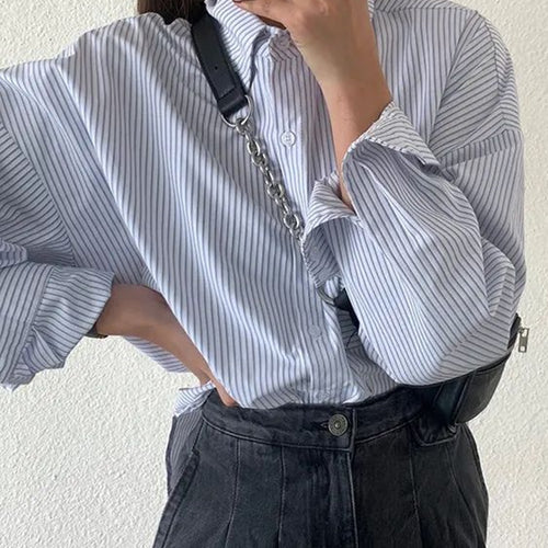 Load image into Gallery viewer, Fashion Striped Shirts Casual Pocket Korean Oversize Long Sleeve Button Up Shirt Fall Simple Student Ladies Tops

