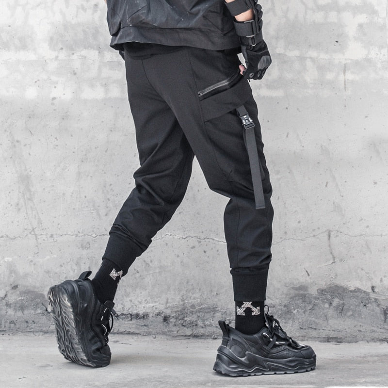 Tactical Functional Pants Joggers Men Multiple Pockets Trousers Autumn Hip Hop Streetwear Harem Pant Black