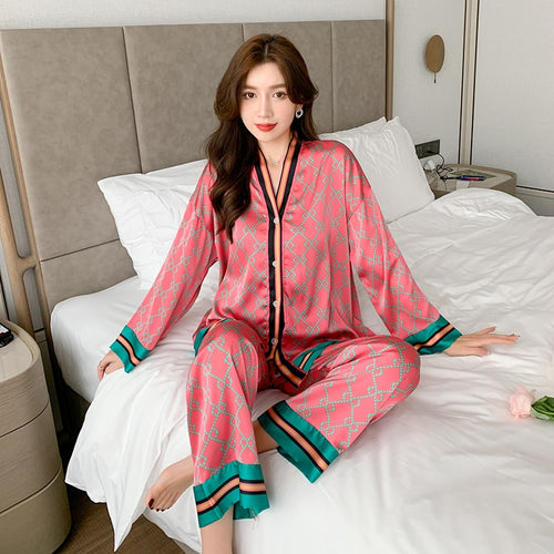 Load image into Gallery viewer, White silk like women&#39;s pajamas set autumn long-sleeved nighties palace style sleepwear set black beautiful home nighty suit
