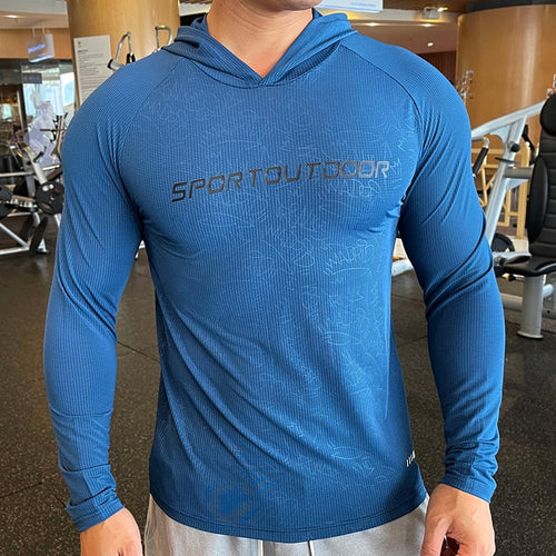 Load image into Gallery viewer, Gym Men T Shirt Casual Long Sleeve Slim Tops Tees Elastic T-shirt Sports Fitness Thin Comfort Breathable Quick Dry Hooded
