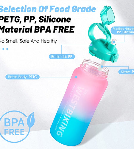 2L Fitness Water Bottle Gradient Color Cycling Running Sport Large Capacity Portable Bottle With Cleaning Cup Brush