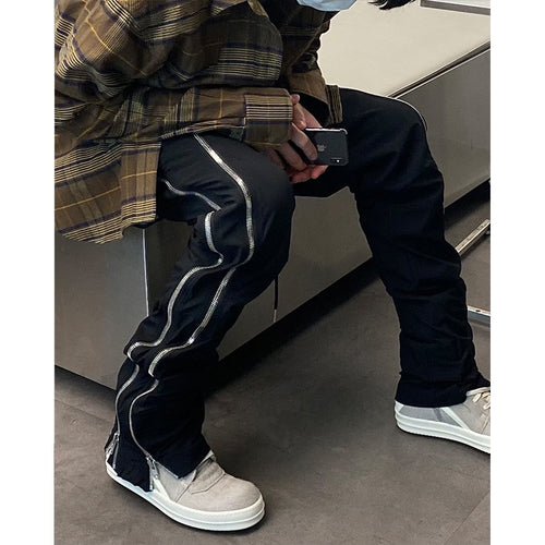 Load image into Gallery viewer, Hip Hop Cargo Pants Men Side Zipper Design Streetwear Joggers Trousers Brand High Street Tactical Function Pants Male Black

