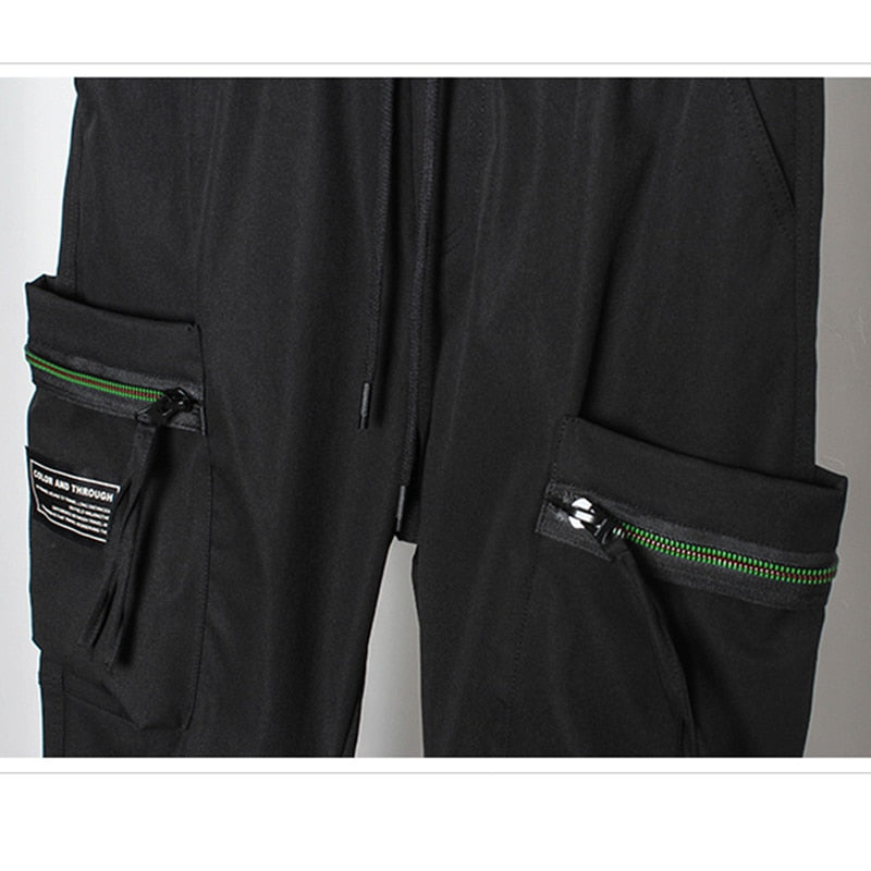 Tactical Functional Cargo Pants Joggers Men Multiple Pockets Trousers Autumn Hip Hop Streetwear Harem Pant Black