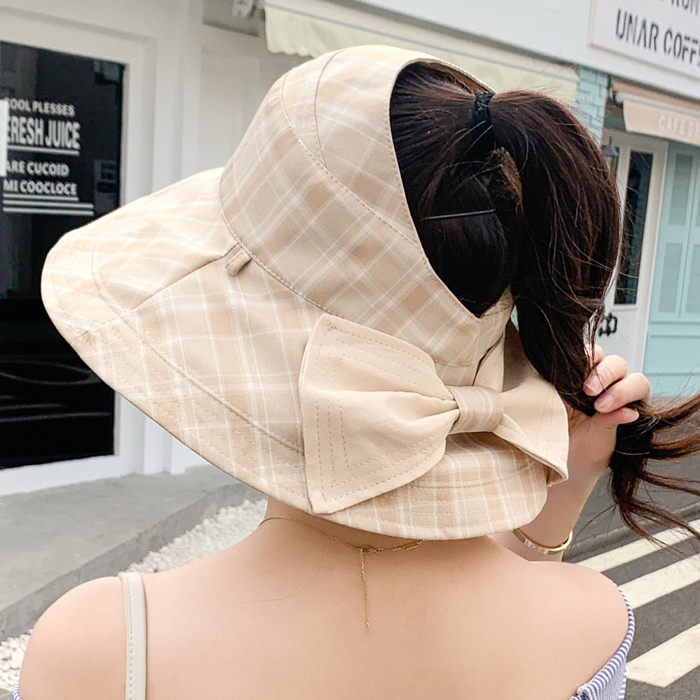 Women's Summer Hat Fashion Lattice Design Sun Hat Female Travel  Beach Bucket Hat