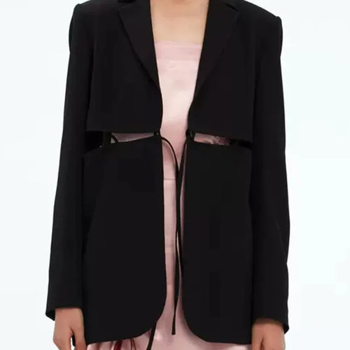 Load image into Gallery viewer, Bandage Blazer For Women Notched Collar Long Sleeve Solid Minimalist Blazers Female Clothing Fashion Clothing Style
