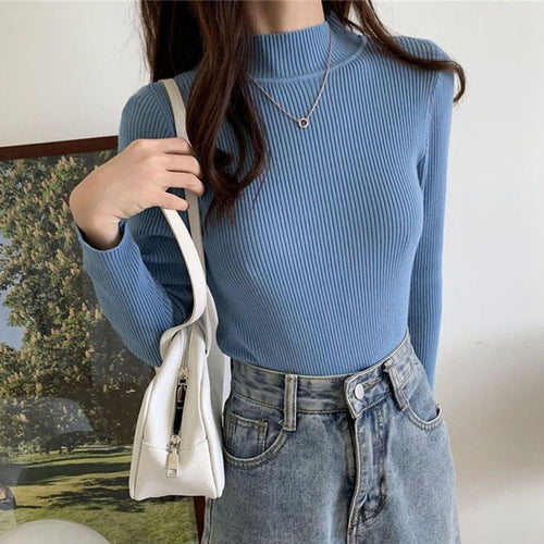 Load image into Gallery viewer, Pullover Women Sweater Autumn Elastic Solid Knitted Female Jumper Long Sleeve Winter Korean Female Basic Tops
