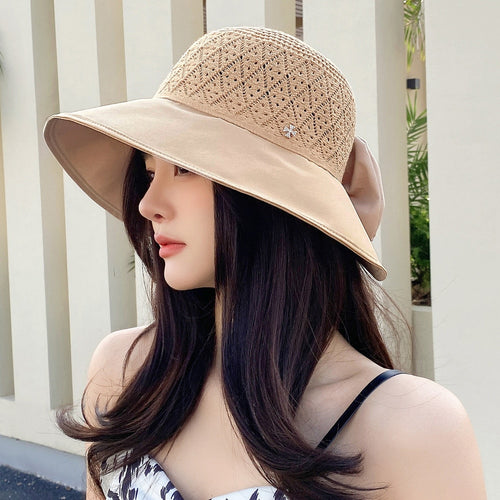Load image into Gallery viewer, Women Summer Hats Outdoor Fashion Bow Design Hollow Straw Hat Sunshade UV Protection Sun Hat Travel Beach Hat
