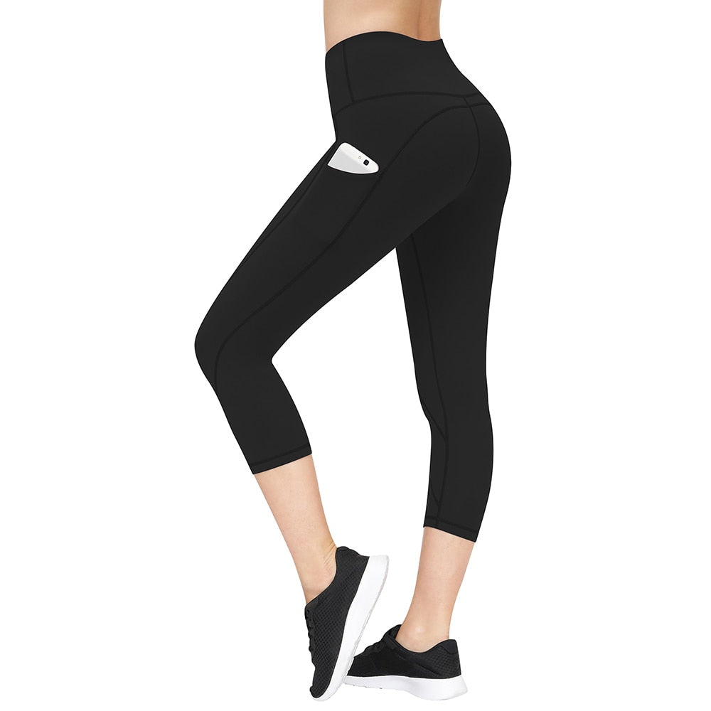Seamless Yoga Leggings For Women Pants Pockets 2022 Black Fitness Workout Gym Tights Stretchy Solid Outdoor Sportswear