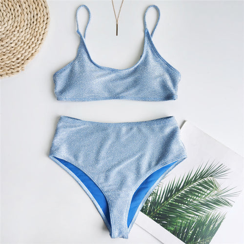 Load image into Gallery viewer, Female Swimsuit High Waist Bikini Women Swimwear Two-pieces Bikini set Glitter Sparkling Bather Bathing Suit Swim V2296
