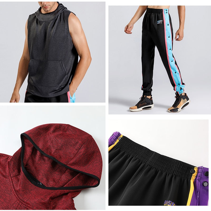 Mens Sports Sportswear Set Basketball Football Cycling Training Kits Gym Fitness Running Jogging Sweatpants Hooded Shirts Tops