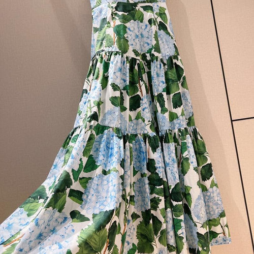 Load image into Gallery viewer, Summer Print Dresses For Women Square Collar Sleeveless High Waist Folds Backless Hit Color Dress Female Fashion
