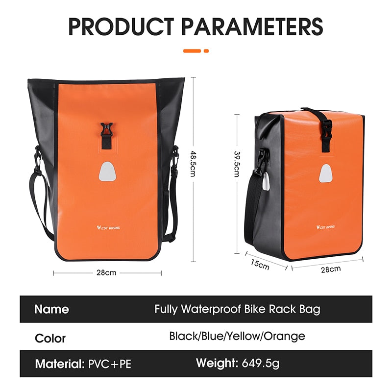 Bicycle Rear Side Bag Fully Waterproof PVC Pannier Expandable 12-15L Bike Carrier Bag Quick Release MTB Shoulder Bag