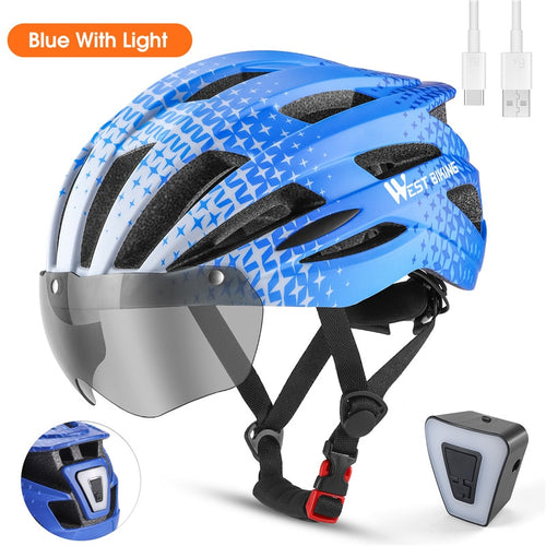 Load image into Gallery viewer, MTB Cycling Helmet Lightweight Electric Bike Goggles Helmet Triathlon Racing Bike Safety Helmet With LED Rear Lights
