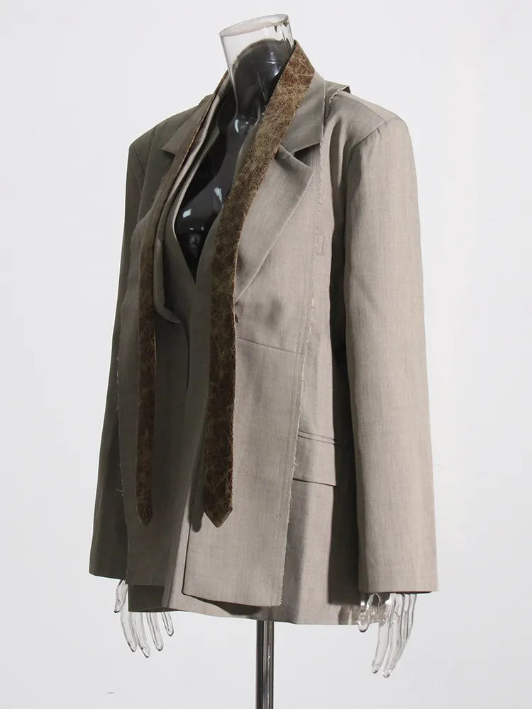 Autumn Solid Blazers For Women Notched Collar Long Sleeve Spliced Button Losoe Blazer Female Fashion Clothing