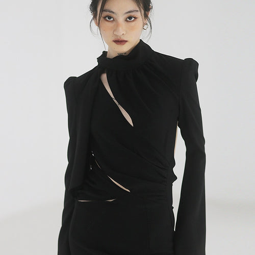 Load image into Gallery viewer, Backless Sexy Midi Dress For Women Scarf Collar Long Sleeve Cut Out Split Thigh Midi Dresses Female Clothes Fashion
