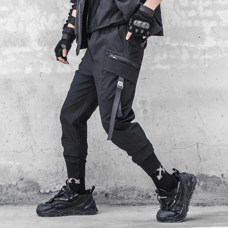 Tactical Functional Pants Joggers Men Multiple Pockets Trousers Autumn Hip Hop Streetwear Harem Pant Black