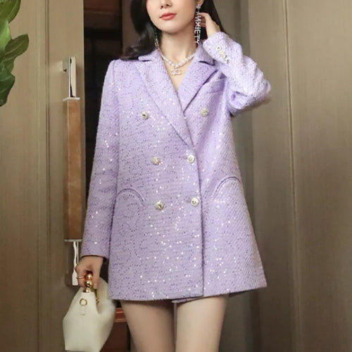 Load image into Gallery viewer, Slim Patchwork Sequins Blazer For Women Notched Collar Long Sleeve Tweed Elegant Blazers Female Autumn Clothing

