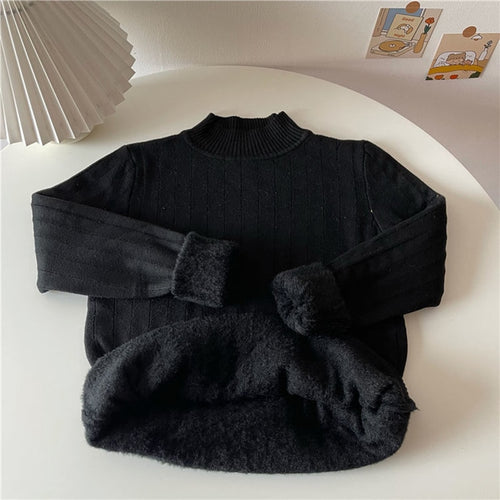 Load image into Gallery viewer, Warm Plus Women Sweater Thick Winter Knitted Pullover Jumper Slim Half Turtleneck White Fashion Casual Korean Basic Tops

