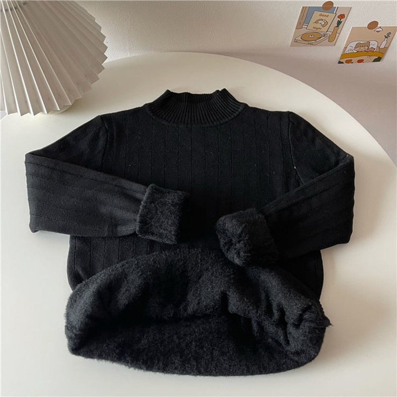 Warm Plus Women Sweater Thick Winter Knitted Pullover Jumper Slim Half Turtleneck White Fashion Casual Korean Basic Tops