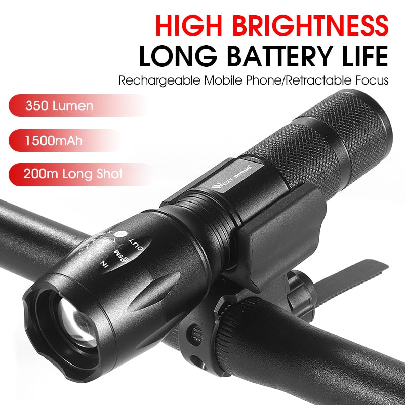 1500mAh Zoomable Bike Light Waterproof Portable Tactical Torch LED Flashlight USB Rechargeable Bicycle Cycling Front Lamp