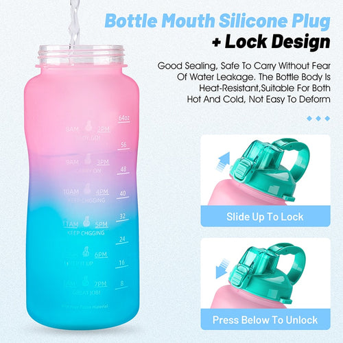 Load image into Gallery viewer, 2L Fitness Water Bottle Gradient Color Cycling Running Sport Large Capacity Portable Bottle With Cleaning Cup Brush
