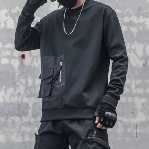 Load image into Gallery viewer, Men Sweatshirt Hip Hop Streetwear Black Striped Fashion Harajuku Pocket O-Neck Pullover Patchwork Punk Tops Sweat Shirt
