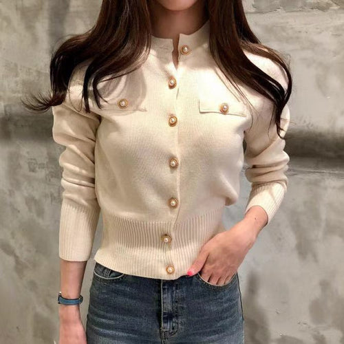 Load image into Gallery viewer, Fashion Women Cardigan Sweater Spring Knitted Long Sleeve Short Coat Casual Single Breasted Korean Slim Chic Ladies Top
