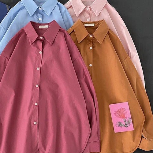 Load image into Gallery viewer, Loose High Street Women Shirts Vintage Long Sleeve Button Up Spring Ladies Tops Oversize Fall Solid Korean Female Shirt
