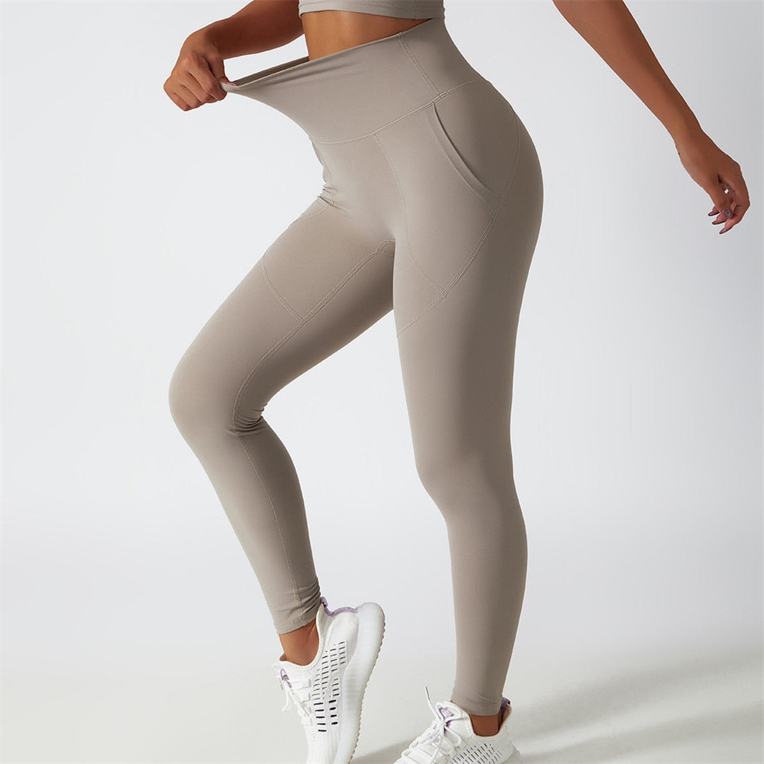S - XL Sexy Yoga High Waist Pants With Pockets Women Fitness Tight Leggings Seamless For Women Gym Sport Elastic Pants A086P