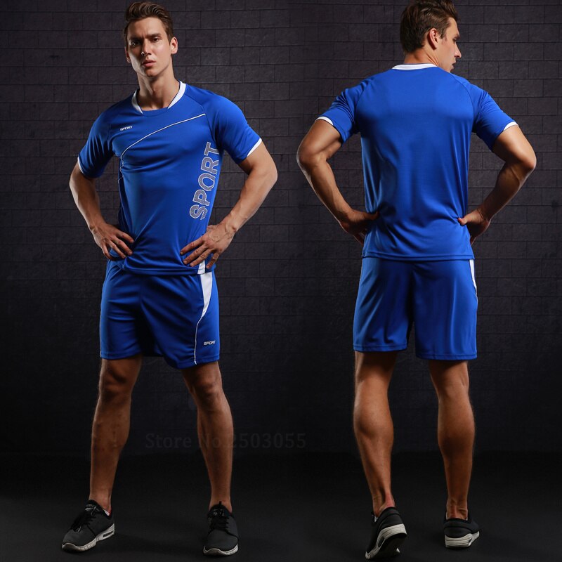 Men Running Suit Short Sleeve+Shorts Basketball Training Tracksuit Quick Dry Loose T-shirt Sports Gym Fitness Clothing