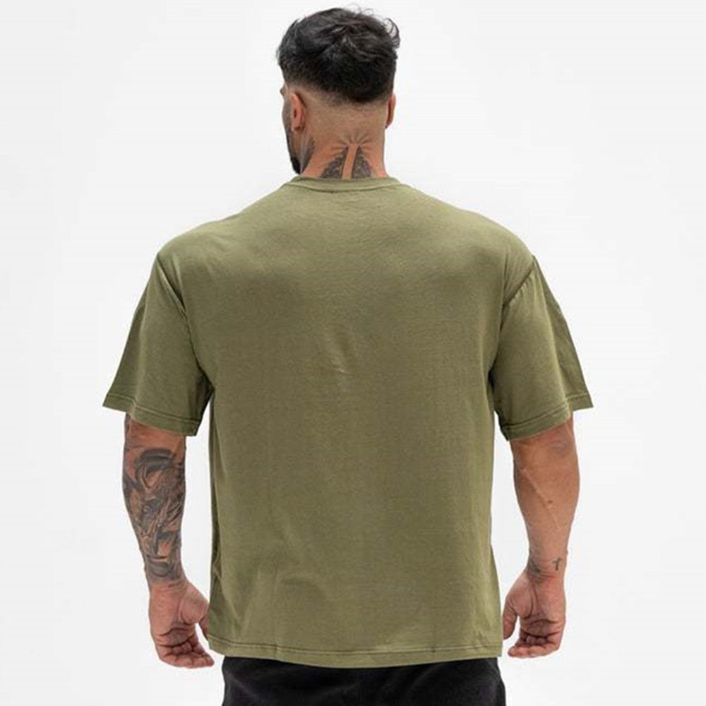 Cotton Casual T-shirt Men Short Sleeve Loose Tees Shirt Male Gym Fitness Wear Tops Summer Sport Training Crossfit Clothing